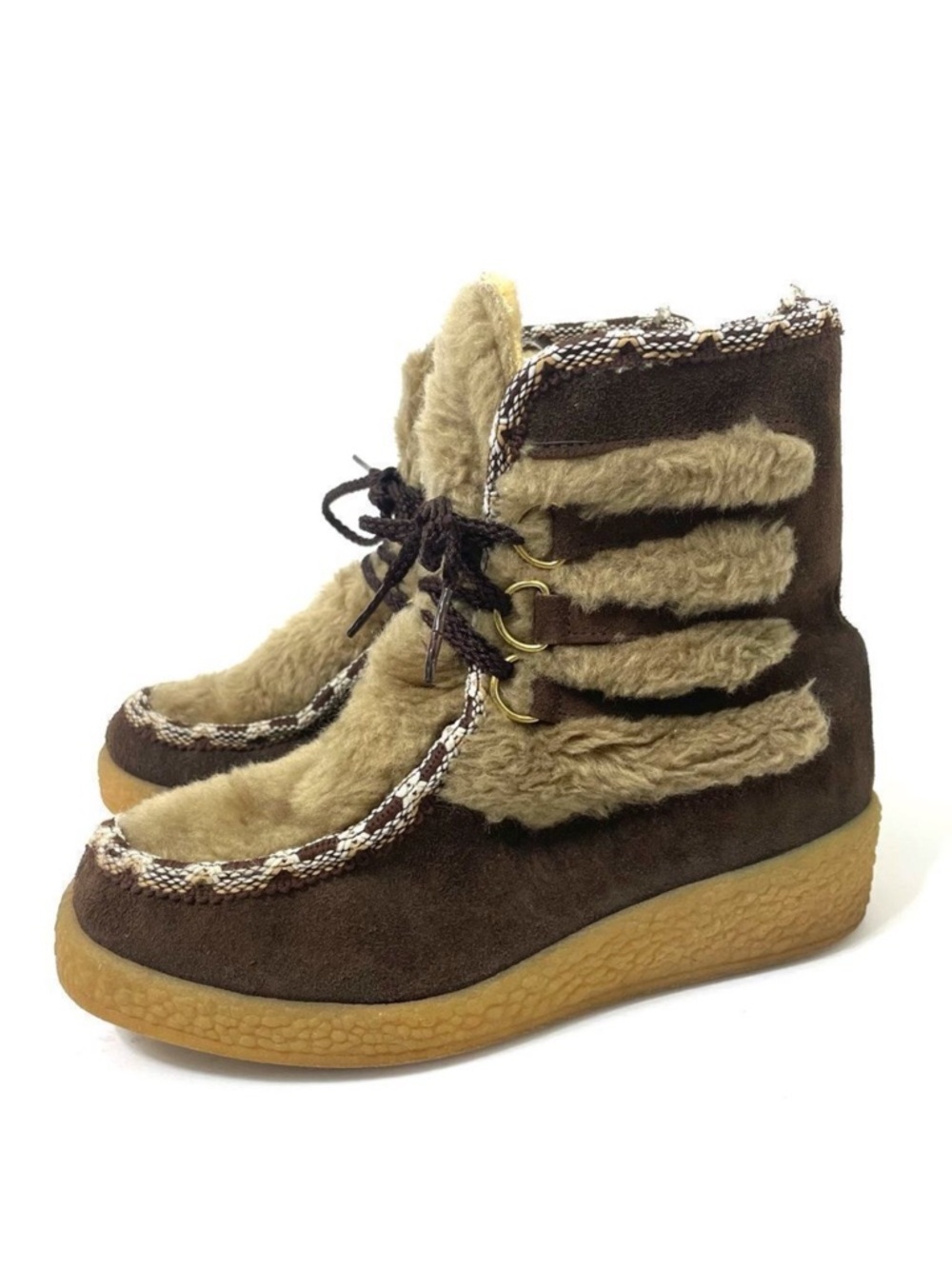 Quoddy Brown Suede Faux Fur Wool Lined Lace Up Moccasin Boots